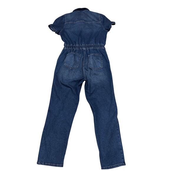 Celebrity Pink Blue Jean Denim Coveralls Jumpsuit Short Sleeve Women Size Large - Picture 2 of 7